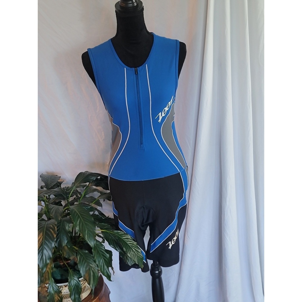 Zoot Womens Tri Suit Blue Black Sleeveless Triathlon One Piece Padded Size Large